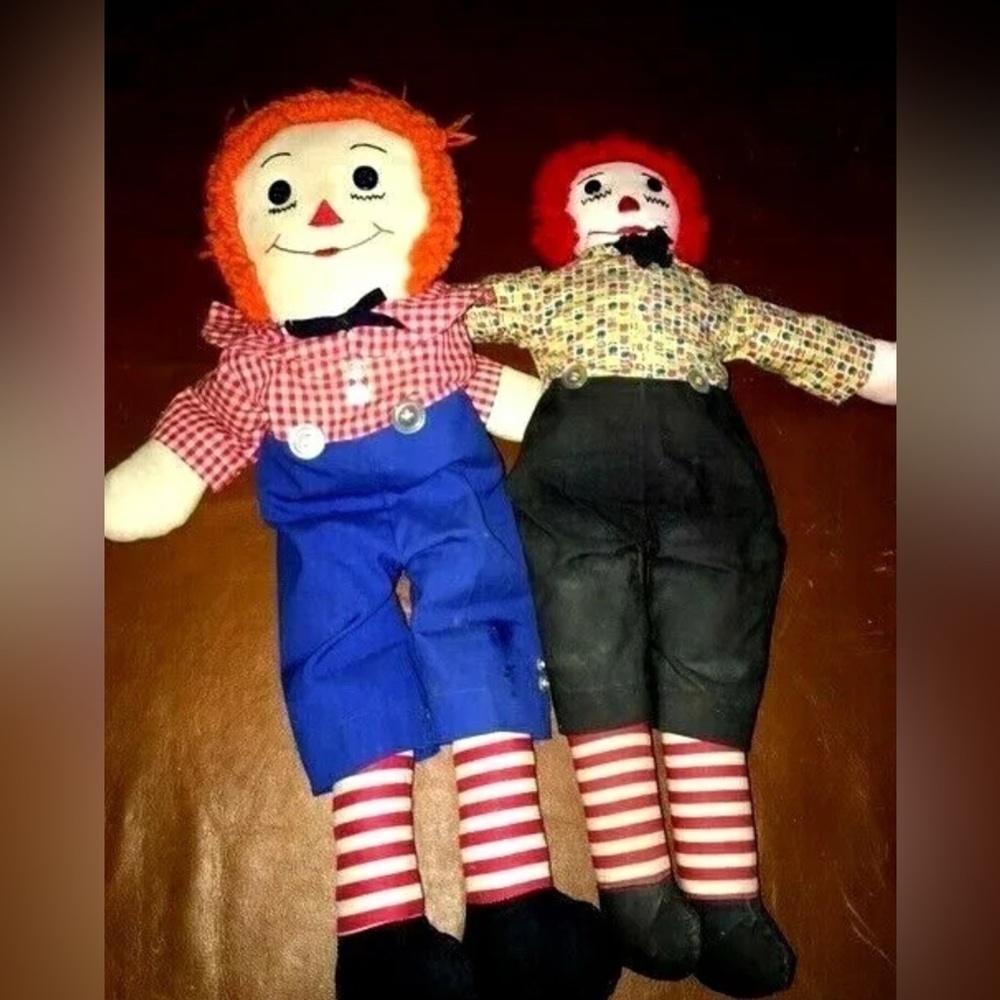 Raggedy Ann & Andy Dolls Knickerbocker & Georgene, clean well kept 3' Ta…